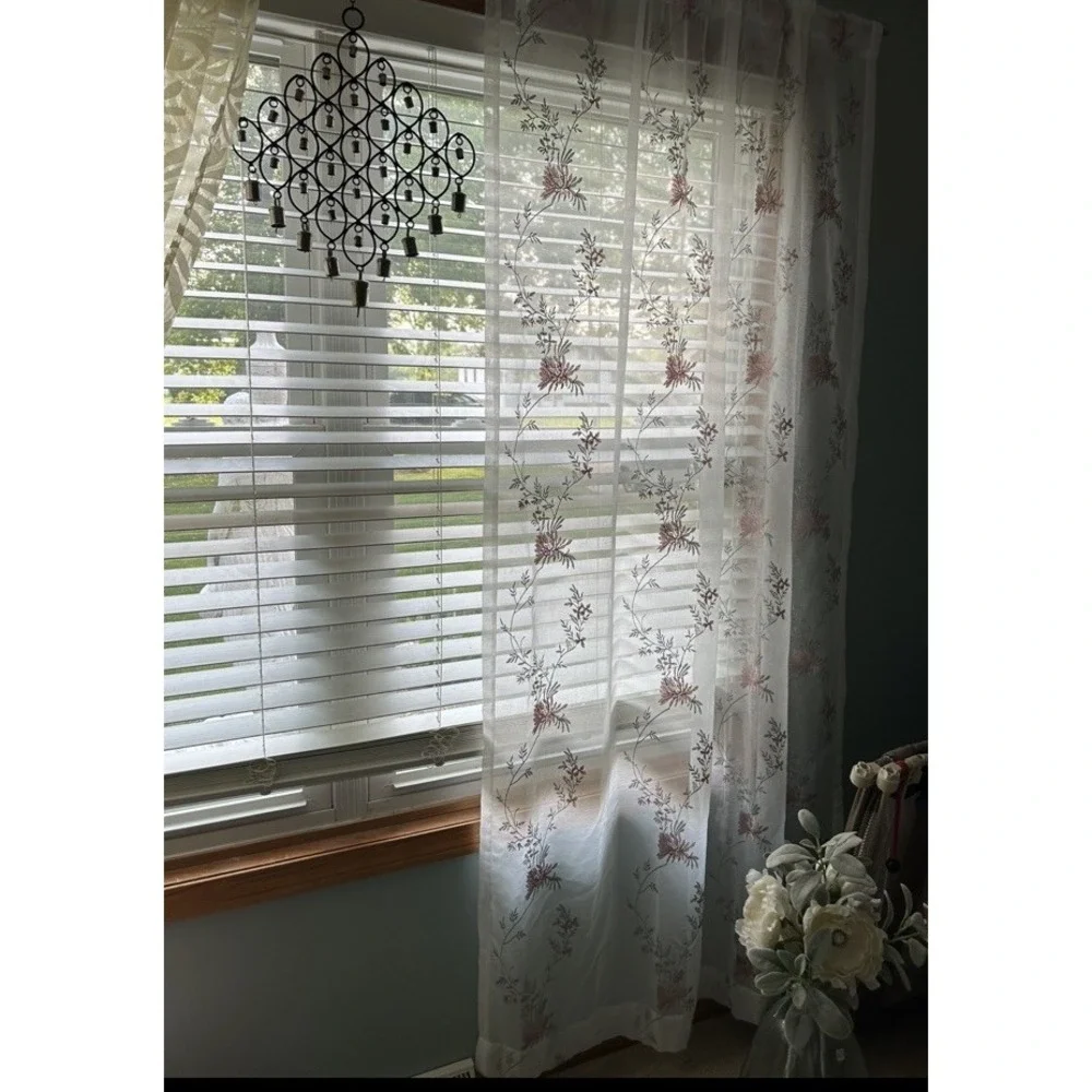 Peri Home Sheer Curtains Set of 4 Panels Orchid Floral Embroidered Panels